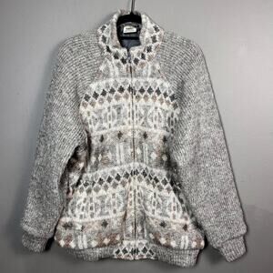 Nordic Alb‎ sweater jacket men's Large Vintage Iceland fair isle full zip bomber